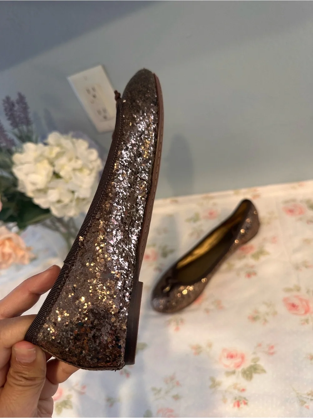 Tory Burch Metallic Bronze Glitter Ballet Flats